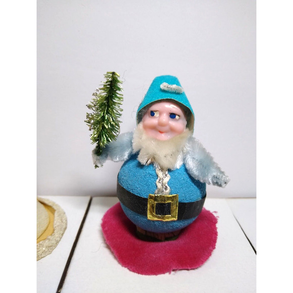 Dwarfs Elf Christmas Tree Ornaments Set Of 2 Vintage Fabric Clothing Mid Century - Picture 2 of 6